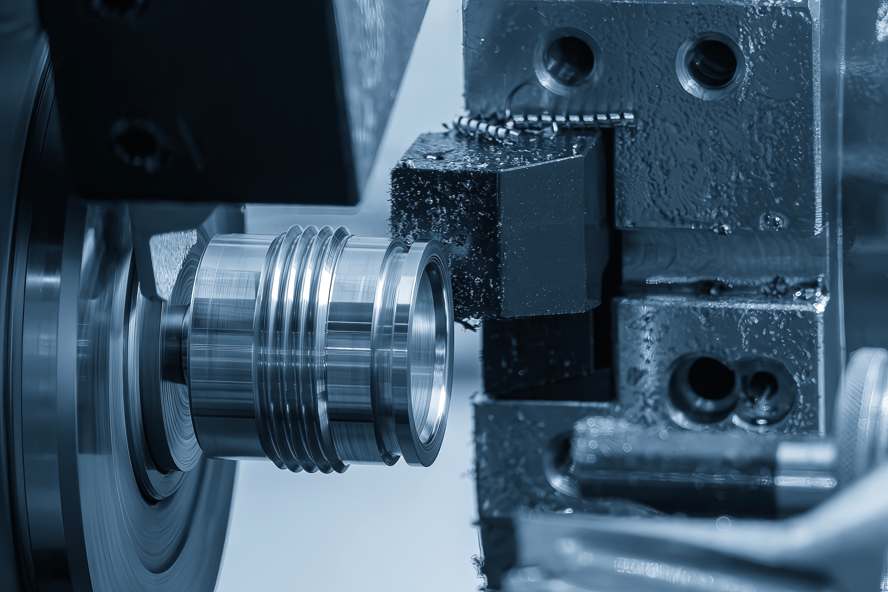 CNC machine in operation producing precision bearing components