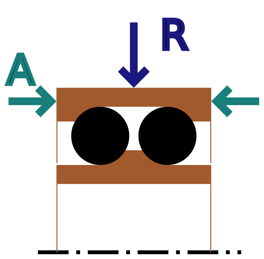 Diagram illustrating double row angular contact ball bearing design